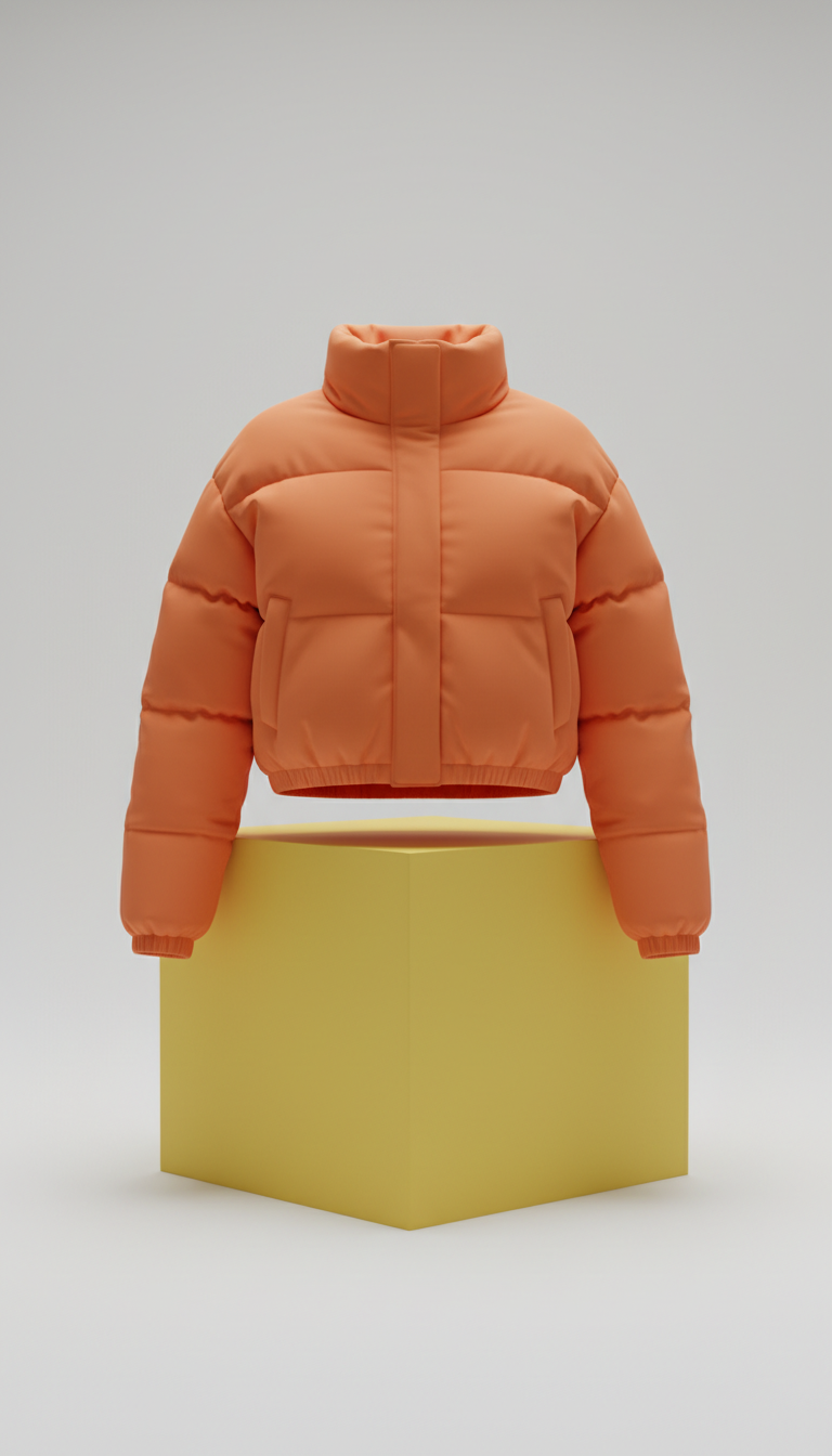 Signal orange cropped puffer jacket